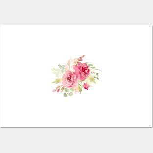 Whimsical red watercolor floral bouquets Posters and Art